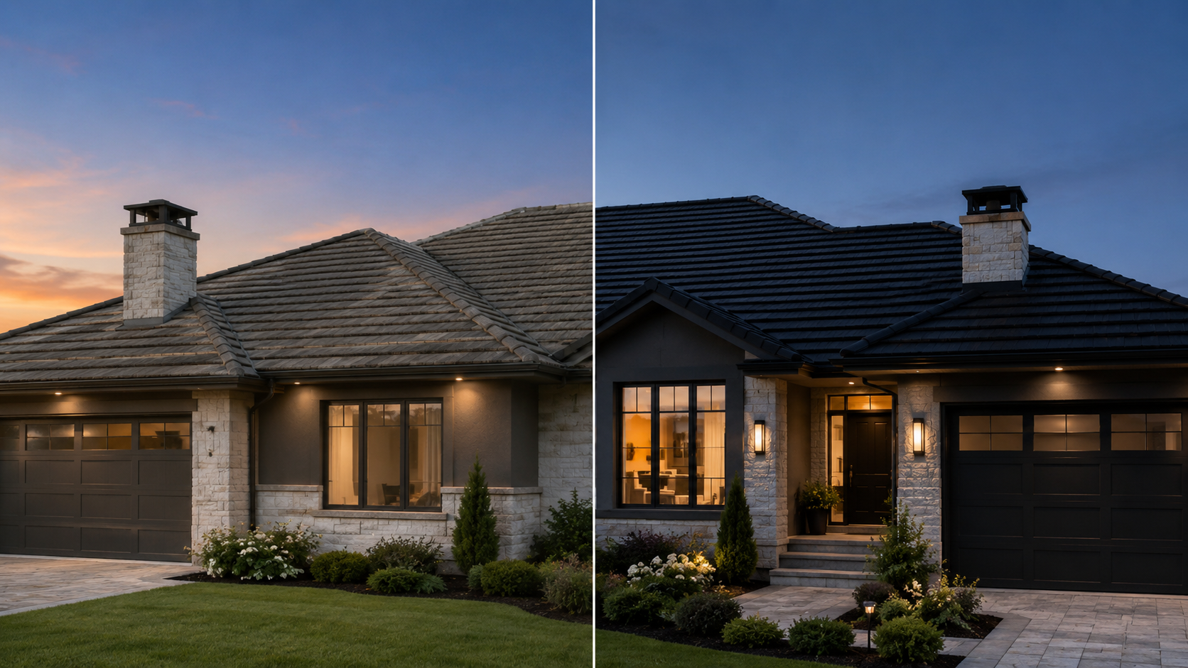 Before-and-after of a restored tile roof in Mackay